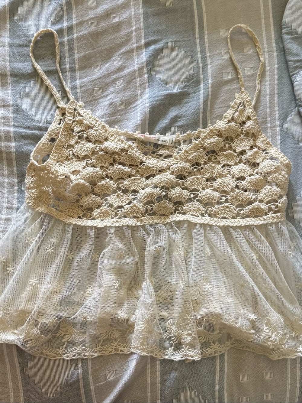 Love tree happens womens Lace Crochet Mesh Peplum Cami Top in Cream size small